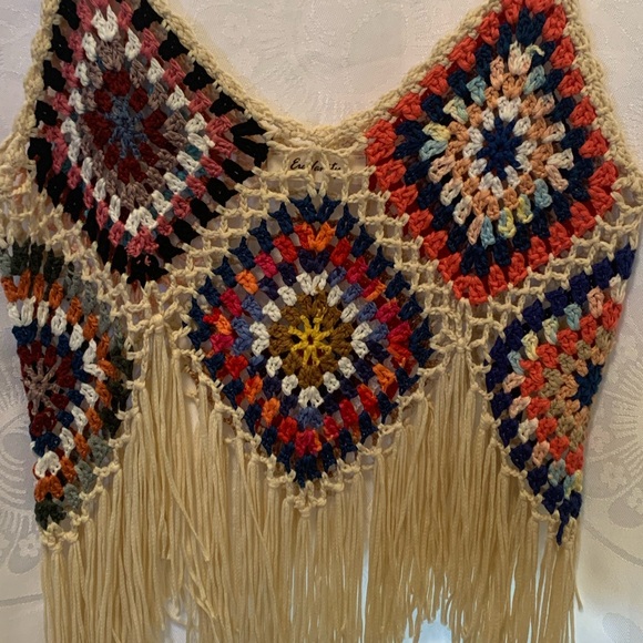 Granny square Colorful Crochet Knit tank Top Era Vanity boho festivals hippie - Picture 3 of 12